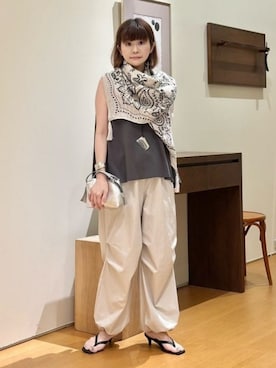 「Demi-Luxe BEAMS（デミルクス ビームス）のコットン バックフレア ノースリーブ プルオーバー（Tシャツ/カットソー、グレー系）」を使った、Demi-Luxe BEAMSさん（レディース・157cm）の夏コーディネート
