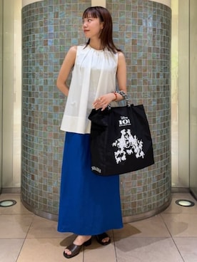 「Demi-Luxe BEAMS（デミルクス ビームス）のシンプル リネン スカート .M（スカート、ブルー系）」を使った、Demi-Luxe BEAMSさん（レディース・157cm）の夏コーディネート