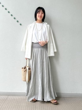 「Demi-Luxe BEAMS（デミルクス ビームス）の【8/6値下げ】テーラード カノコ ジャケット［手洗い可］（テーラードジャケット、ホワイト系）」を使った、Demi-Luxe BEAMSさん（レディース・164cm）の夏コーディネート