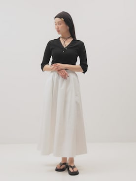 「Demi-Luxe BEAMS（デミルクス ビームス）のコットン ナイロン タック ギャザー スカート（スカート、ホワイト系）」を使った、Demi-Luxe BEAMSさん（レディース・154cm）の春コーディネート