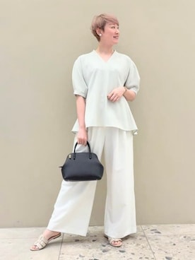 「Demi-Luxe BEAMS（デミルクス ビームス）のアムンゼン ペプラムブラウス（シャツ/ブラウス、ブラック系）」を使った、Demi-Luxe BEAMSさん（レディース・164cm）の夏コーディネート