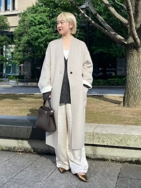 「アイテム（ノーカラーコート）」を使った、Demi-Luxe BEAMSさん（レディース・154cm）の秋コーディネート