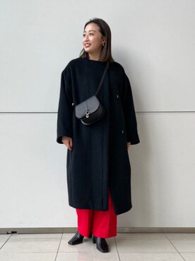 「カラーパンツ」｜「アイテム（ノーカラーコート）」を使った、Demi-Luxe BEAMSさん（レディース・158cm）の秋コーディネート