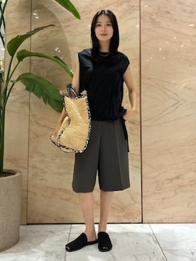 「Demi-Luxe BEAMS（デミルクス ビームス）のMario Doni / BUCHINE サンダル（サンダル、ブラック系）」を使った、Demi-Luxe BEAMSさん（レディース・157cm）の夏コーディネート