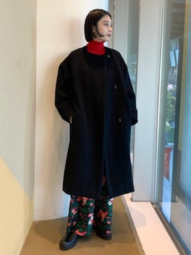 「マイベストコーデ2022」｜「アイテム（ノーカラーコート）」を使った、Demi-Luxe BEAMSさん（レディース・165cm）の冬コーディネート