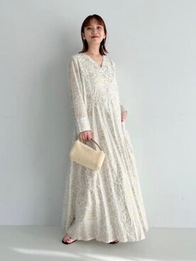 ne Quittez pas / フォイルフラワープリント パネルワンピースを使った  