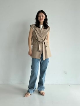 「Demi-Luxe BEAMS（デミルクス ビームス）の【新色発売！】ヘルシー ニット キャミソール .M［手洗い可］【ビームスの百名品】（キャミソール、ホワイト系）」を使った、Demi-Luxe BEAMSさん（レディース・157cm）の夏コーディネート