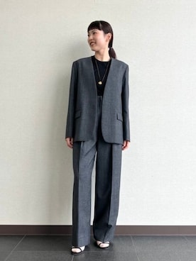 「グレー」｜「アイテム（ノーカラージャケット）」を使った、Demi-Luxe BEAMSさん（レディース・158cm）の秋コーディネート