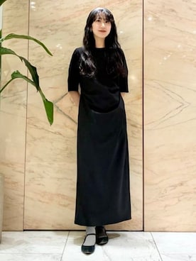 「Demi-Luxe BEAMS（デミルクス ビームス）の【8/6値下げ】アシンメトリー タック バイアス ワンピース（ワンピース、ブラック系）」を使った、Demi-Luxe BEAMSさん（レディース・164cm）の夏コーディネート