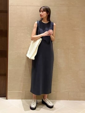 「Demi-Luxe BEAMS（デミルクス ビームス）のロゴ エンブロイダリー トートバッグ（トートバッグ、ホワイト系）」を使った、Demi-Luxe BEAMSさん（レディース・154cm）の春コーディネート
