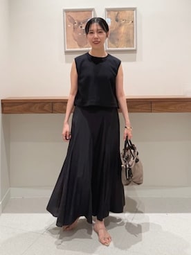 「Demi-Luxe BEAMS（デミルクス ビームス）のコットン アセテート フレアスカート（スカート、ブラック系）」を使った、Demi-Luxe BEAMSさん（レディース・157cm）の夏コーディネート