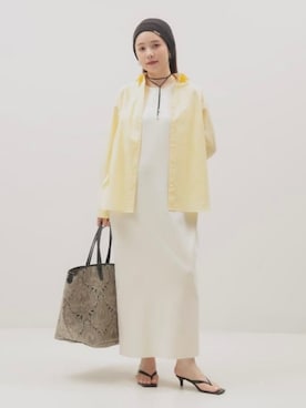 「Demi-Luxe BEAMS（デミルクス ビームス）のコットン 16ゲージ ノースリーブ ワンピース（One piece dress、ホワイト系）」を使った、Demi-Luxe BEAMSさん（レディース・164cm）の春コーディネート