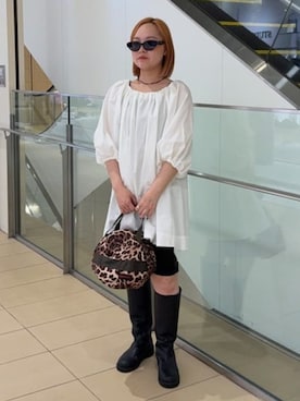 「オフショルブラウス」｜Demi-Luxe BEAMSさん（レディース・156cm）の夏コーディネート