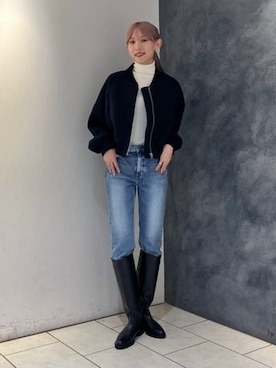 「ブルーコーデ」｜「アイテム（ブルゾン）」を使った、Demi-Luxe BEAMSさん（レディース・166cm）の秋コーディネート