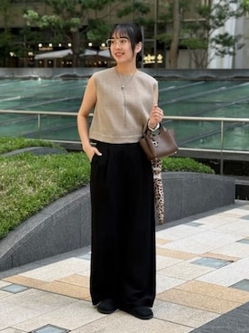 「Demi-Luxe BEAMS（デミルクス ビームス）のAK+1 / クロップド ブラウス（シャツ/ブラウス、ベージュ系）」を使った、Demi-Luxe BEAMSさん（レディース・157cm）の夏コーディネート