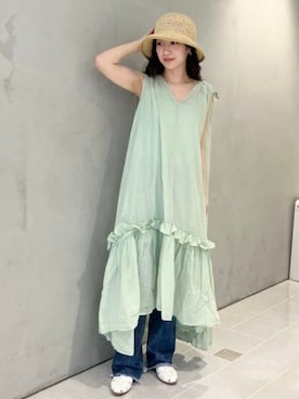 「ペーパーハット」｜「アイテム（ワンピース/ドレス）」を使った、Demi-Luxe BEAMSさん（レディース・157cm）の春コーディネート