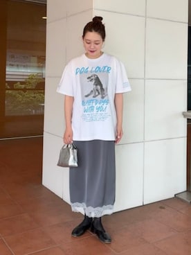 「Demi-Luxe BEAMS（デミルクス ビームス）の【別注】NOMADIS / for Dog Lovers Tシャツ（Tシャツ/カットソー、その他）」を使った、Demi-Luxe BEAMSさん（レディース・157cm）の夏コーディネート
