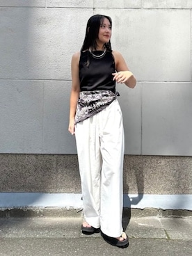 「Demi-Luxe BEAMS（デミルクス ビームス）の【ビームスの百名品】ヘルシー ニット キャミソール .M［手洗い可］（キャミソール、ブラック系）」を使った、Demi-Luxe BEAMSさん（レディース・157cm）の夏コーディネート