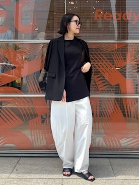 「Demi-Luxe BEAMS（デミルクス ビームス）のコットン ナイロン カーブパンツ（その他パンツ、ホワイト系）」を使った、Demi-Luxe BEAMSさん（レディース・154cm）の春コーディネート