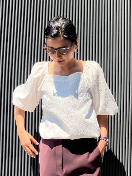 ブラウス シャツ エディター東原妙子 × Demi-Luxe BEAMS / 2WAY ジャカード ブラウス レディース Demi-Luxe BEAMS（デミルクス ビームス）エディター東原妙子