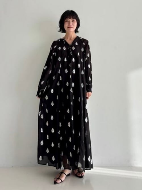 ne Quittez pas / ボイル フラワー ロングスリーブ ワンピース［手洗い