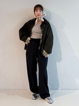 「Barbour（バブアー）の【別注】Barbour / TRANSPORT ジャケット（ブルゾン）」を使った、Demi-Luxe BEAMSさん（レディース・155cm）の夏コーディネート