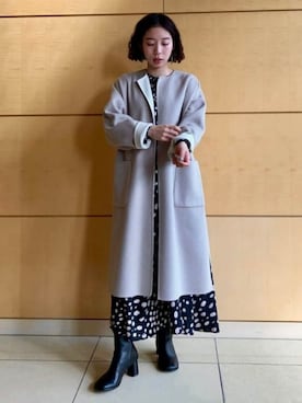 「オフィスカジュアル」｜「アイテム（ノーカラーコート）」を使った、Demi-Luxe BEAMSさん（レディース・159cm）の秋コーディネート