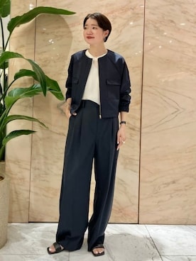 「Demi-Luxe BEAMS（デミルクス ビームス）の【撥水/花粉付着防止】エディター東原妙子 × Demi-Luxe BEAMS / シャイニー ポケット ショートブルゾン（ブルゾン）」を使った、Demi-Luxe BEAMSさん（レディース・162cm）の夏コーディネート