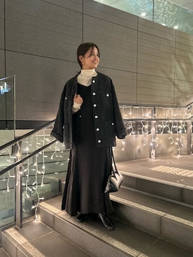 「アイテム（ノーカラージャケット）」を使った、のんさん（レディース・154cm）の冬コーディネート