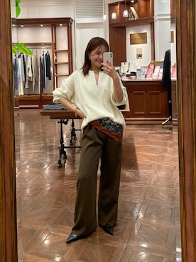 「アイテム（バンダナ/スカーフ）」を使った、のんさん（レディース・154cm）の秋コーディネート