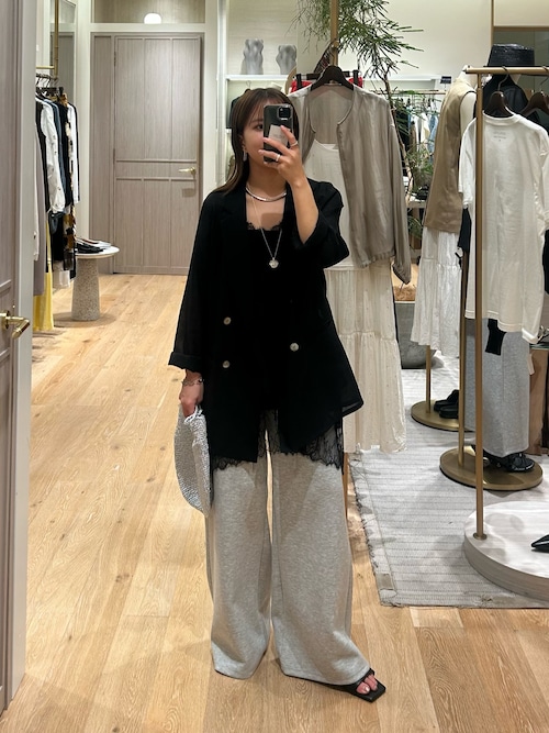 ラウンジドレス　リネンライクシアージャケット　黒　ブラック　ダブルボタン LOUNGEDRESS（ラウンジドレス）の「リネンライクシアージャケット