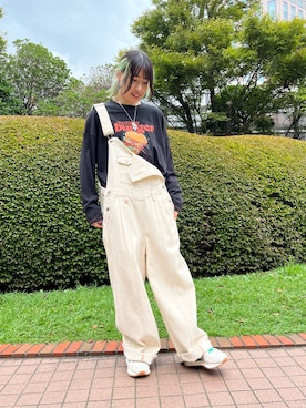 「DOUBLE NAME（ダブルネーム）のアイテム（サロペット/オーバーオール）」を使った、もーりーさん（レディース・158cm）の秋コーディネート