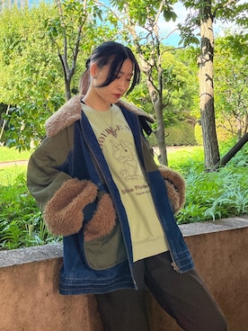 「アイテム（デニムジャケット）」を使った、もーりーさん（レディース・158cm）の秋コーディネート