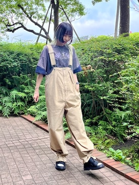 「DOUBLE NAME（ダブルネーム）のアイテム（サロペット/オーバーオール）」を使った、もーりーさん（レディース・158cm）の夏コーディネート