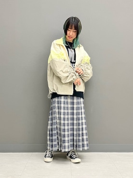 「DOUBLE NAME（ダブルネーム）のアイテム（ブルゾン）」を使った、もーりーさん（レディース・158cm）の春コーディネート