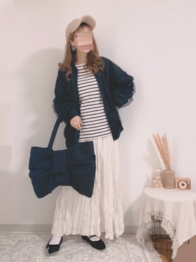 「tiptop（ティップトップ）のアイテム（ブルゾン）」を使った、shiroさん（レディース・159cm）の春コーディネート