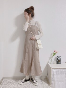 「ごきげんウィーク」｜「アイテム（ジャンパースカート）」を使った、shiroさん（レディース・159cm）の春コーディネート