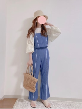「AS KNOW AS plus（アズノゥアズプラス）のアイテム（オールインワン・サロペット）」を使った、shiroさん（レディース・159cm）の夏コーディネート