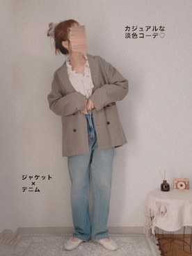 「tiptop（ティップトップ）の【2026SS新色追加】テーラードジャケット（テーラードジャケット、ベージュ系）」を使った、shiroさん（レディース・159cm）の春コーディネート