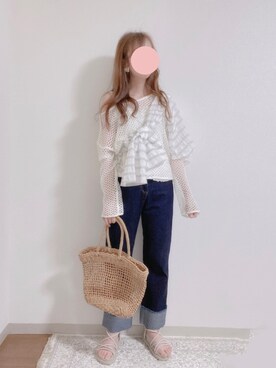 「mystic（ミスティック）のシアーボーダーラッフルブラウス（シャツ/ブラウス）」を使った、shiroさん（レディース・159cm）の夏コーディネート