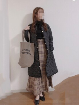 「Traditional Weatherwear」｜「アイテム（ノーカラーコート）」を使った、shiroさん（レディース・159cm）の冬コーディネート