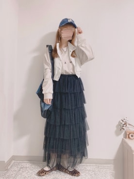 「tiptop（ティップトップ）のチュール段々ティアードスカート（スカート）」を使った、shiroさん（レディース・159cm）の春コーディネート