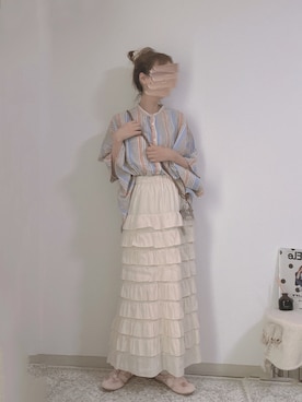「reca（レカ）の【ZOZOTOWN限定】バンドカラードルマンシャツ（シャツ/ブラウス、オレンジ系）」を使った、shiroさん（レディース・159cm）の春コーディネート