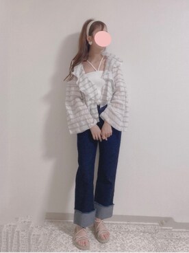 「mystic（ミスティック）のシアーボーダーラッフルブラウス（シャツ/ブラウス）」を使った、shiroさん（レディース・159cm）の夏コーディネート