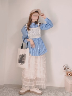 「CORNERS（コーナーズ）のアイテム（スカート）」を使った、shiroさん（レディース・159cm）の春コーディネート