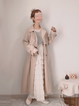 「tiptop（ティップトップ）のボリューム袖ベルト付きトレンチコート【ZOZO限定アイテム】（トレンチコート、ベージュ系）」を使った、shiroさん（レディース・159cm）の春コーディネート