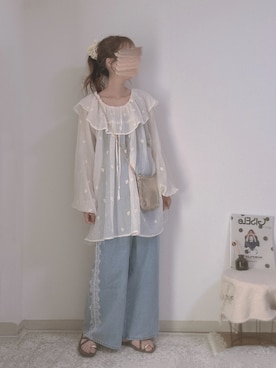 「LOWRYS FARM（ローリーズファーム）の２ＷＡＹシシュウミニワンピース 664950（ワンピース、ホワイト系）」を使った、shiroさん（レディース・159cm）の夏コーディネート