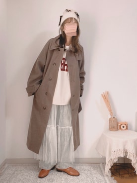 「tiptop（ティップトップ）のアイテム（ステンカラーコート）」を使った、shiroさん（レディース・159cm）の冬コーディネート