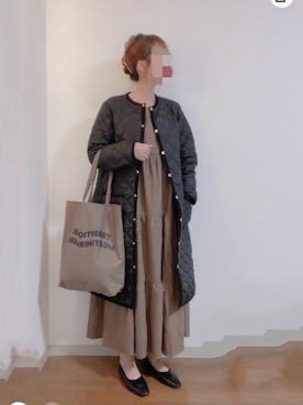 「Traditional Weatherwear」｜「アイテム（ノーカラーコート）」を使った、shiroさん（レディース・159cm）の冬コーディネート