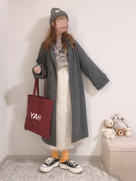 「tiptop（ティップトップ）のアイテム（ステンカラーコート）」を使った、shiroさん（レディース・159cm）の冬コーディネート